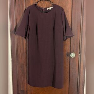 Loft Deep Plum/ Brown Sheath Dress With Short Flutter Sleeves Size 14